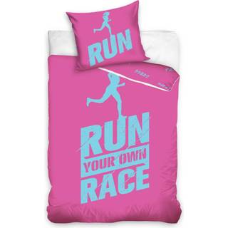 Run Your Own Race Pink Sengetøj 140 x 200, 100 procent bomuld