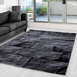 Parma Kortluvet tæppe Sten - Sort - 200x290