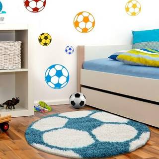 Fun Rund Børnetæppe Fodbold - Turkis - 100x100 (Rund)