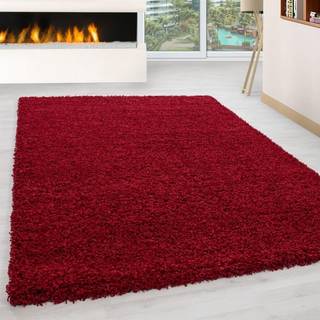 Life Rund Shaggy tæppe Ensfarvet - Rød - 120x120 (Rund)