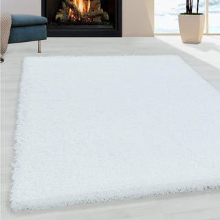 Sydney Rund Shaggy tæppe Ensfarvet - Hvid - 120x120 (Rund)