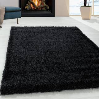 Brilliant Shaggy tæppe Ensfarvet - Sort - 240x340