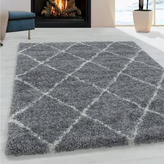 Alvor Rund Shaggy tæppe Geometrisk - Grå - 120x120 (Rund)
