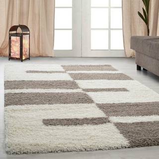 Gala Shaggy Tæppeløber Ternet - Beige - 80x150 (Løber)