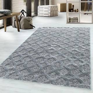 Pisa Rund Shaggy tæppe Geometrisk - Grå - 80x80 (Rund)