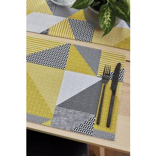 Catherine Lansfield Catherine Lansfield Set of 2 Yellow Larsson Geo Wipeable 100% Cotton Placemats