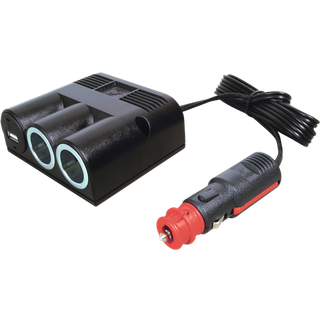 Strømudtag 1->2+USB med ledning