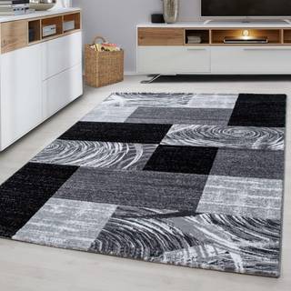 Parma Kortluvet Tæppeløber Abstrakt Ternet - Sort - 80x150 (Løber)