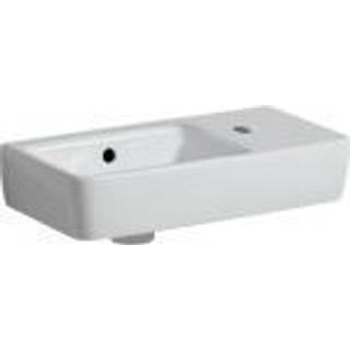 Geberit Renova Compact håndvask kompakt: Hvid / KeraTect, B=50cm, H=15cm, T=25cm, Hanehul=Til højre, Overløb=Synlig, Opbevaringsflade=Uden