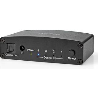 Nedis Digital Audio Switch | 4-vejs | Tilslutninger indgang: DC strøm / 4x TosLink | Tilslutninger udgang: TosLink Hun | Fjernbetjening / Manual / Trykknap | Metal | Sort