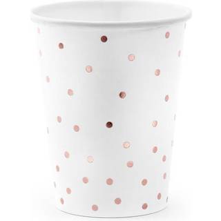 6 stk. Elegante Hvide Papkrus med Rosaguld Prikker, 260ml