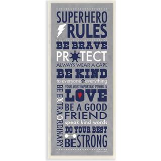 Kids Room af Stupell Gray og Navy Superhelt Rules Typography Wall Plaque Art 7 X 17 stolt lavet i USA