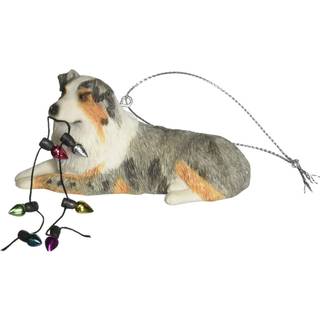 Sandicast Blue Merle Australian Shepherd med ferielys harpiks julepynt