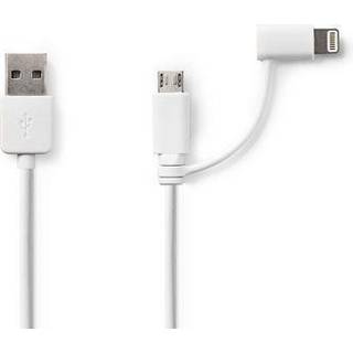 Nedis 2 i 1 kabel | USB 2.0 | USB-A Han | Apple Lightning 8-pin / USB Micro-B han | 480 Mbps | 1.00 m | Nikkelplateret | Runde | PVC | Hvid | Plastikpose