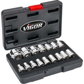 VIGOR 12 kantet 1/2" toppe sæt 17 dele Udvendig dobbelt sekskantet (V7512/17)
