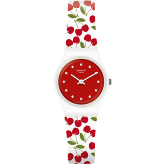 Swatch Cerise Moi Quartz Movement Red Dial Rubber Bracelet Women's Watch LW167