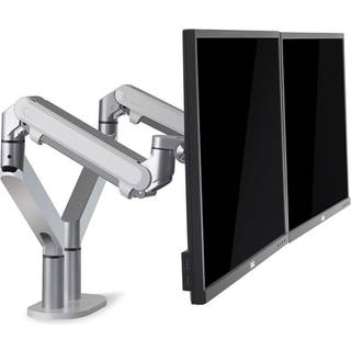 WERGON - Alma - Justerbar Dual monitorarm med Gasfjederarme - Monitor skærme Max 27 - Sølv