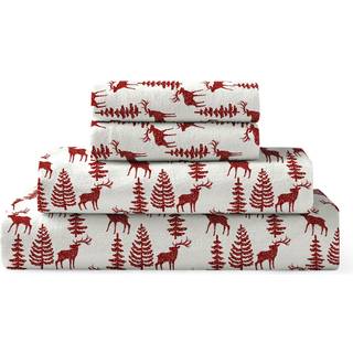 Brielle hjem flanel ark s?t bomuld bl?d varm & hyggelig moderne chic med elastiske dybe lommer fulde hjorte r?d