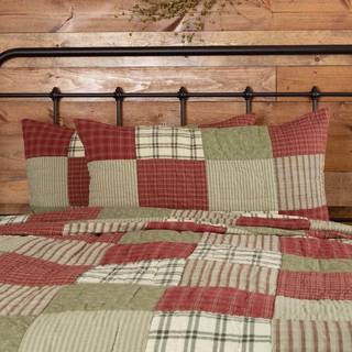 VHC Brands Farmhouse Brick Red Patchwork Cotton Prairie Winds Bedding Hand quiltet Patchwork King Sham