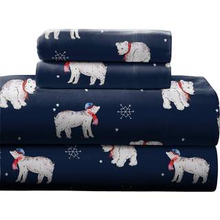 Pointehaven 180 GSM 100% bomuldsflanelark s?t - Queen Snow Bear - Varm & hyggelig - Pre -Shrunk -deep lommer - Elastik alt rundt omkring dobbelt