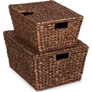 Bedste valgprodukter S?t med 2 XL Multipurpose Classic Water Hyacinth Chests Oversized Woven Tapered Storage Basket For Organization Laundry Deco