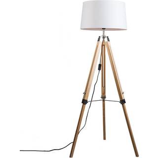Gulvlampe Natur med hvidt linnedskærm 45 cm - Tripod
