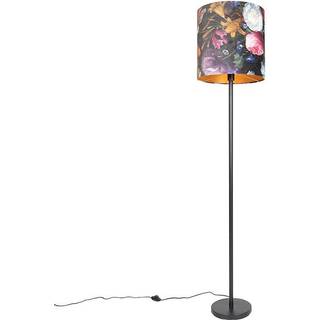 Romantisk gulvlampe sort med blomsterlampeskærm 40 cm - Simplo