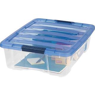 Iris USA 100364 673 Gal Stack & Pull Latching Flat L?g Storage Box , Clear & Translucent Blue