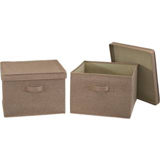 Husholdning Essentials Square Fabric Stof opbevaringsbakker med låg latte sæt på 2