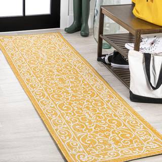 Jonathan Y SMB106L-28 Charleston Vintage Filigran Tekstured Weave Indoor Outdoor Rug Classic Traditional Transitional Rent Bedroom Kitchen Backya