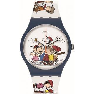 Swatch Peanuts First Base Quartz White Dial Silicone Strap Watch SO29Z107