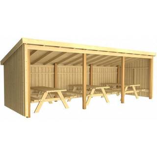 PLUS Nordic madpakkehus type 1A, med bord/bænkesæt, natur/nåletræ - 14 m²