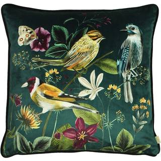 Evans Lichfield Evans Lichfield Green Multicolour Midnight Garden Birds Piped Velvet Cushion