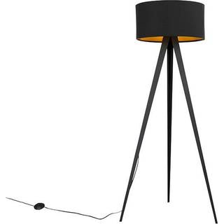 Gulvlampe sort med sort skærm og guld indvendig - Ilse
