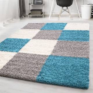 Life Shaggy Tæppeløber Ternet - Turkis - 80x250 (Løber)
