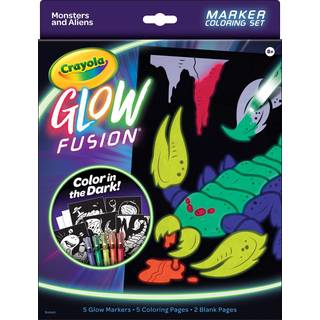 Crayola Glow Fusion Glow in the Dark Coloring Set inkluderer 5 gl?demark?rer Alien & Monster farvel?gningssider gave til b?rn