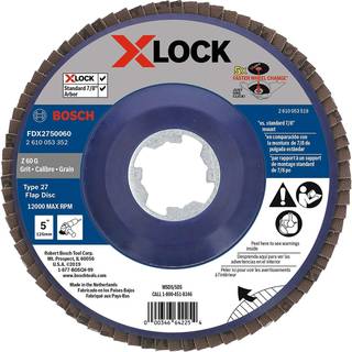 Bosch FDX2750060 1-stykke 5 in. X-lock flap disk 60 korn kompatibel med 7/8 tommer. Arbor type 27 til applikationer i metalblanding og slibning