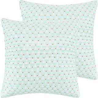 Levtex Home Merry & Bright Collecion - Gnome til ferien - vatterede euro -shams (26x26in.) Ingen indsats - fyrretræ ikoner - teal rød og hvid - r
