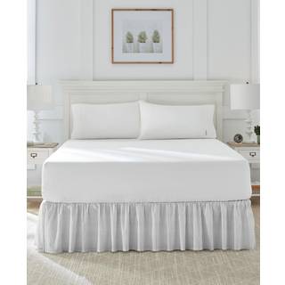 Laura Ashley Home - Bomuld Ruffled Bedskirt Letv?gt & klassisk stil (Ticking Stripe Gray King)