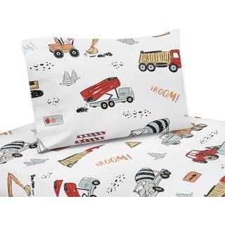 Sweet JoJo Designs Construction Truck Twin Sheet Set - 3 Piece Set - Gray Yellow Orange Red and Blue Transportation