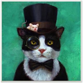 Stupeell Industries Good Sir Top Hat Cat med en mus och en Monocle Turquoise målning Wall Plack 12 x 12 Multi-färg