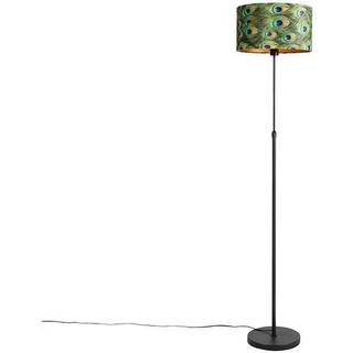 Sort gulvlampe med fløjlsskærm påfugl med guld 35 cm - Parte
