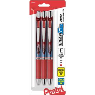 Pentel Energel RTX Udtr?kkelige flydende gelpenner Fin punkt 0,5 mm 54% genanvendt forskellige t?ndefarver R?d bl?kpakke med 3 pander