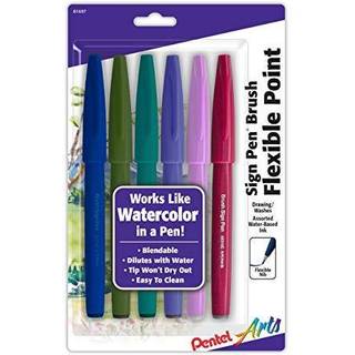 Pentel Arts Sign Pen Brush Tip Assorterede 3 pastelfarver 6-PK (SES15C2BP6M)