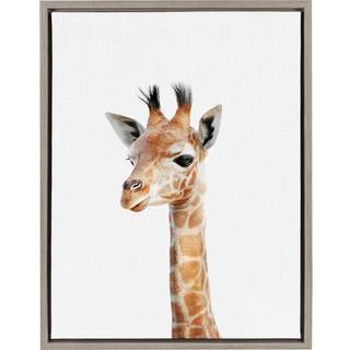 Kate og Laurel Sylvie Baby Giraffe Animal Print Portrait Framed Canvas Wall Art af Amy Peterson 18x24 Gray