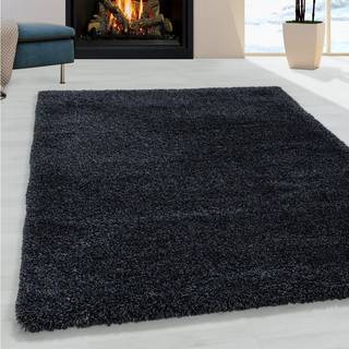 Fluffy Rund Shaggy tæppe Ensfarvet - Antracit - 160x160 (Rund)