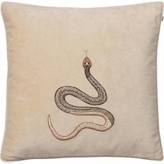 Chhatwal & Jonsson Embroidered Cobra Cushion Cover 50x50 Cm - Pyntepuder & Betræk Velour Beige - CC950112-13V