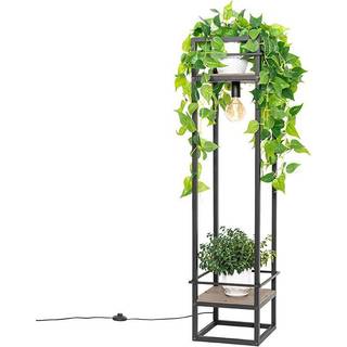 Industriel gulvlampe sort med træ - Cage Rack