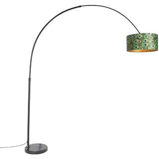 Botanisk bue lampe sort fløjlsskærm påfugl design 50 cm - XXL