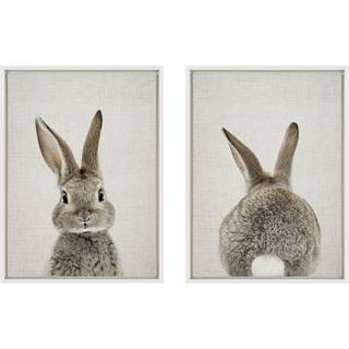 Kate og Laurel Sylvie Bunny Portr?t p? linned og bunny hale p? linned indrammet l?rred v?gkunst af Amy Peterson Art Studio 2 Piece 18x24 White De